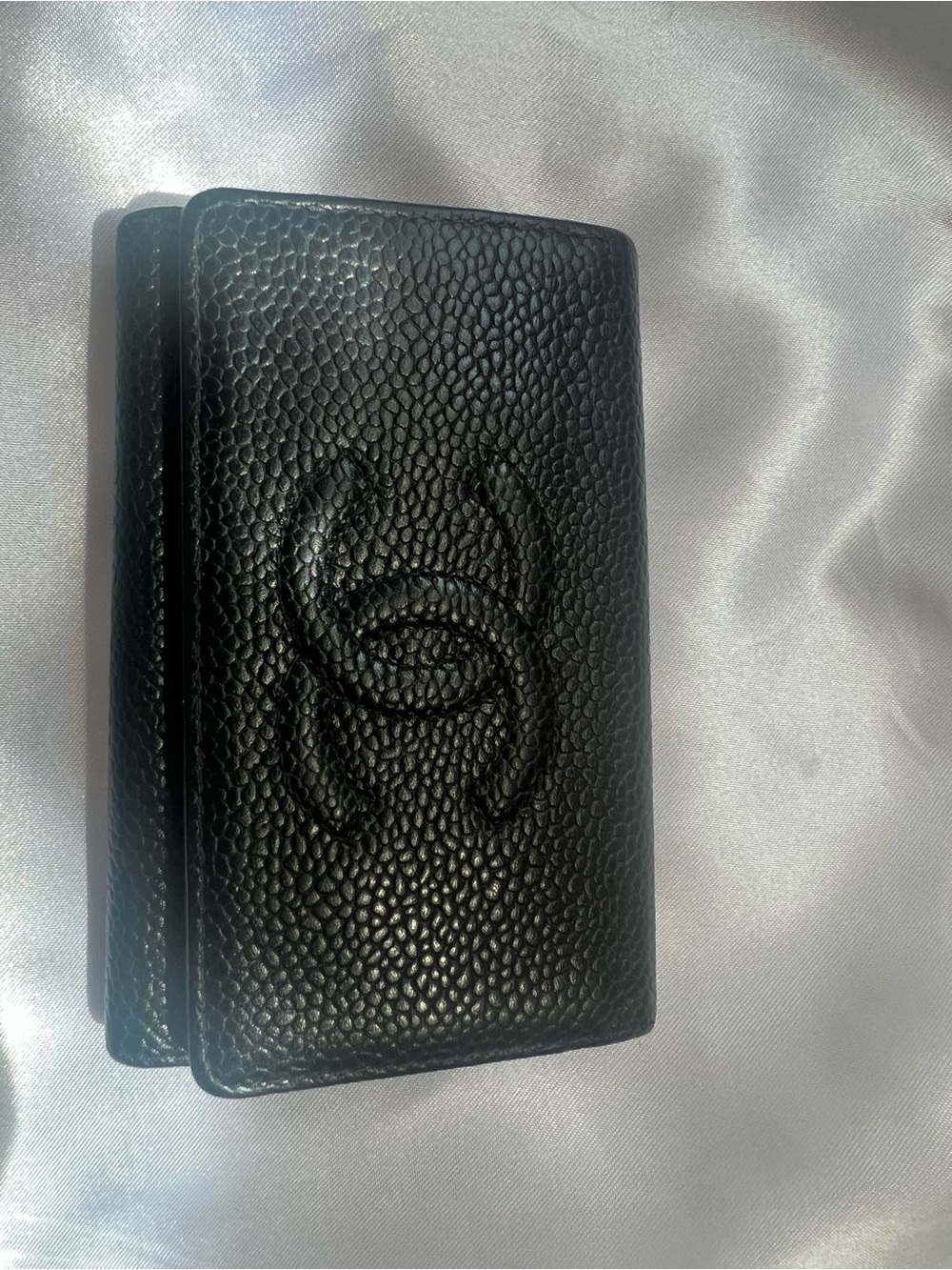 CHANEL Black Caviar Leather Key & Card Organizer with Embossed CC